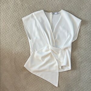Zara White Draped Women's Top Size M